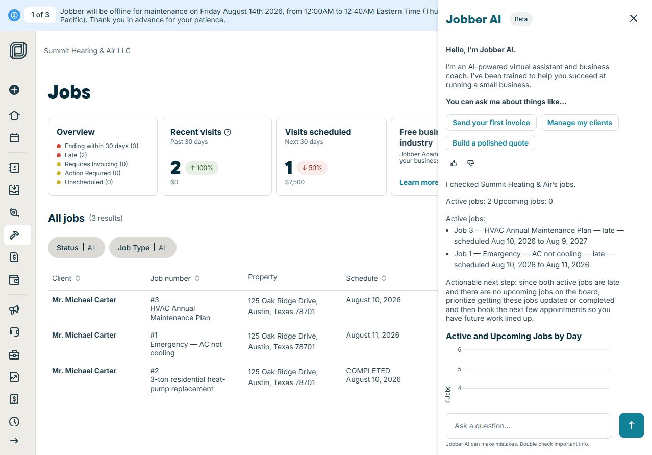 Jobber Copilot showing an account-aware profit response
