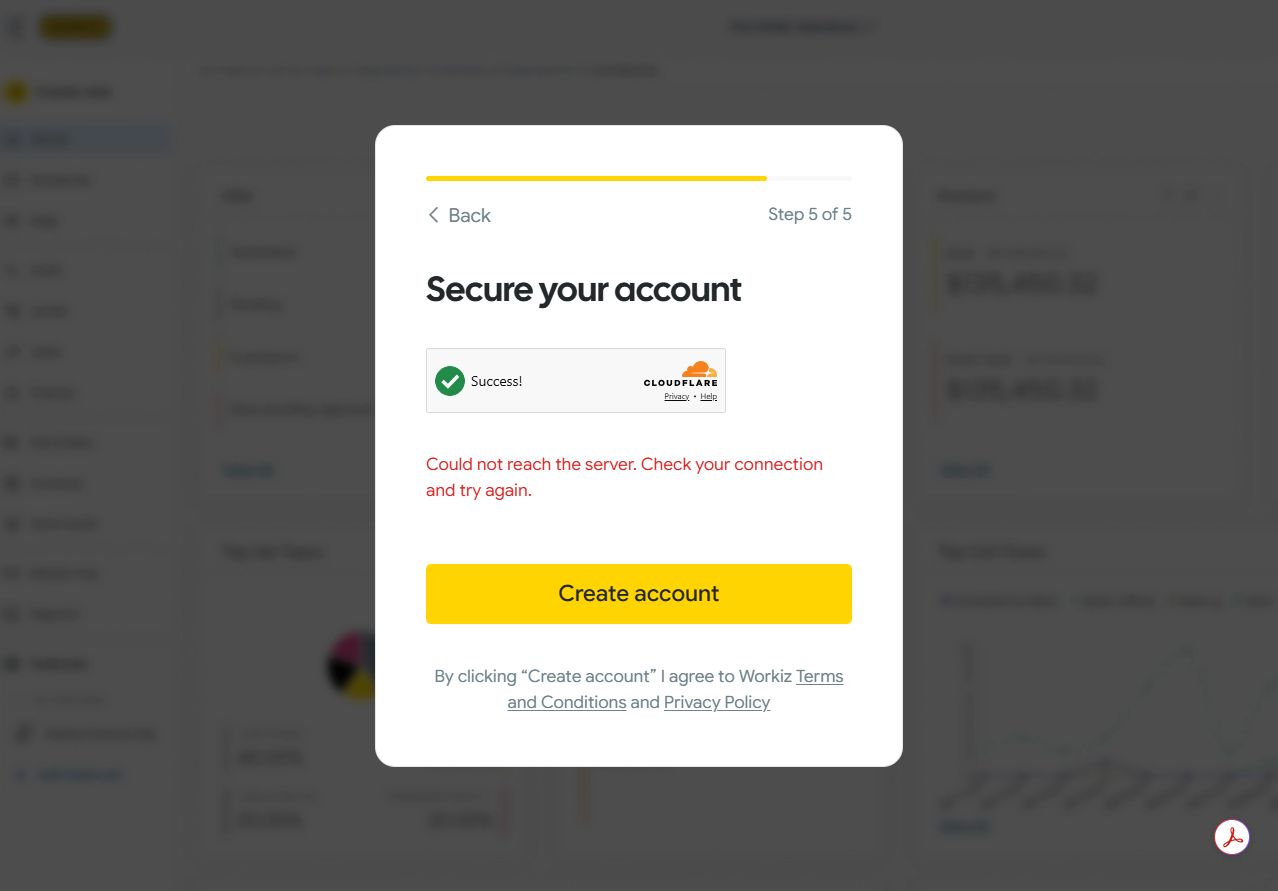 Workiz signup form error blocking onboarding